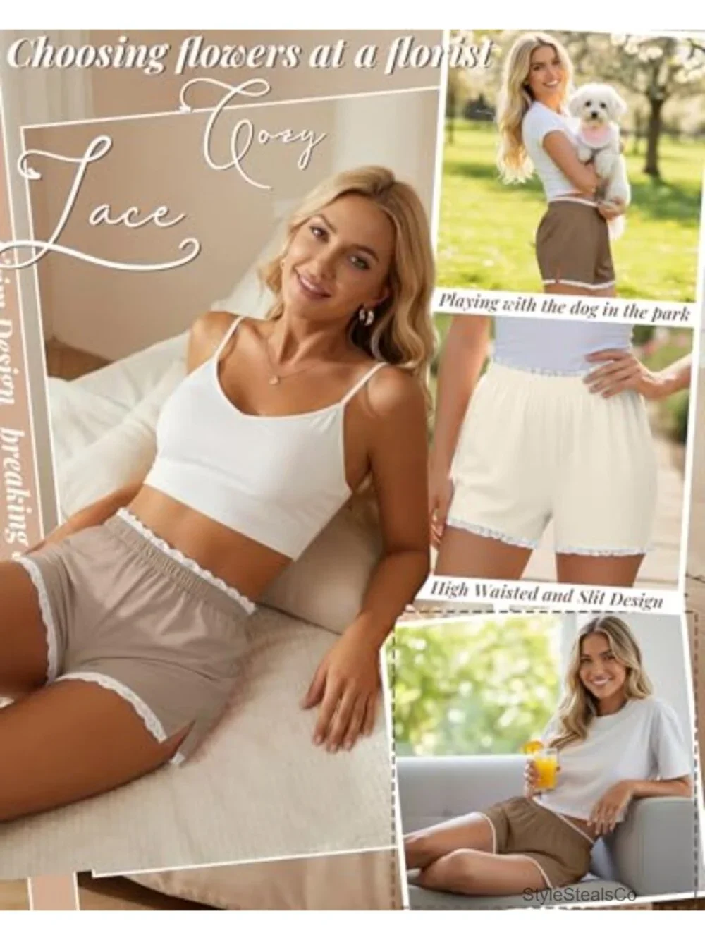 3 Pack Pajama Shorts Lace Trim Lounge Shorts Elastic Waist Summer Bottoms